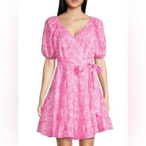 Lilly Pulitzer Iralee Linen Wrap Pink Blossom Foxy Llama Dress